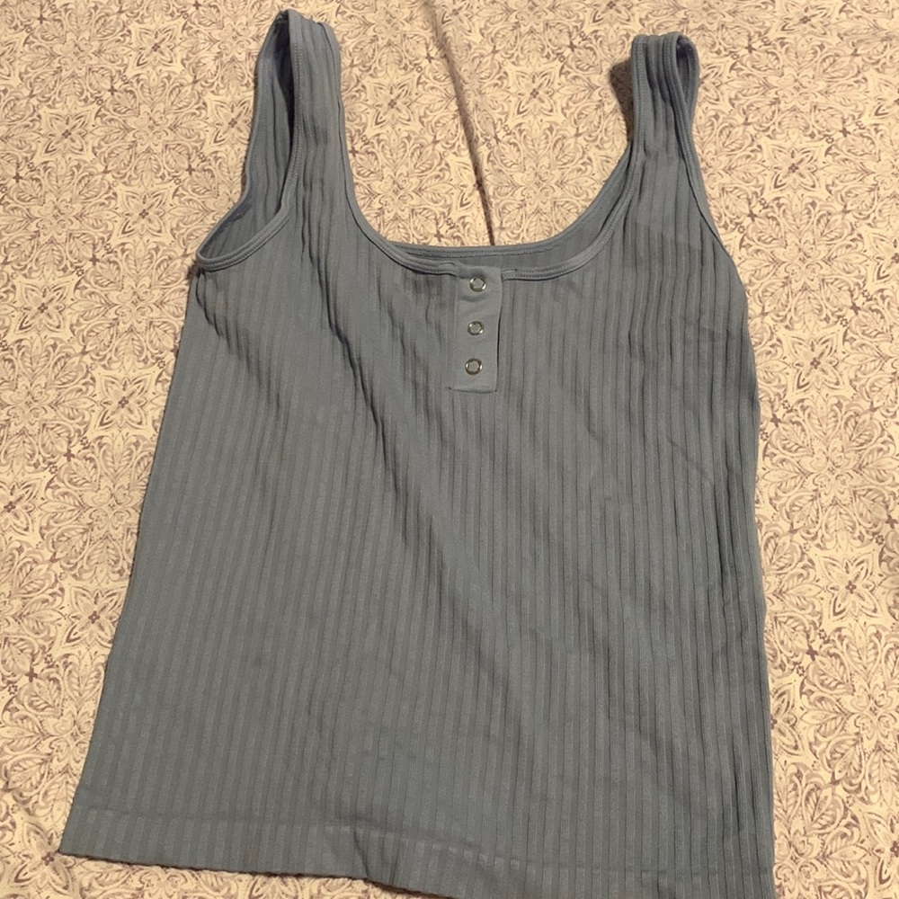 blue button crop top